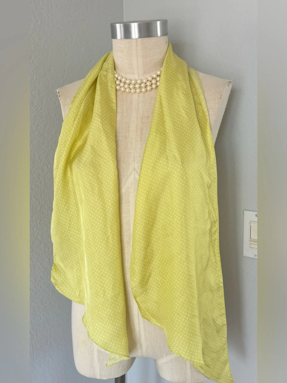 100% Silk Coldwater Creek Polka Dot Lemon Scarf 72”x10”